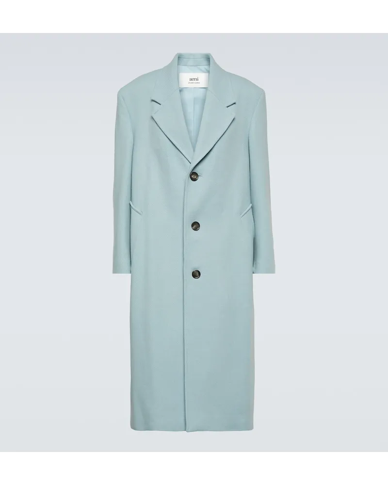 AMI Paris Oversize-Mantel aus Gabardine Blau