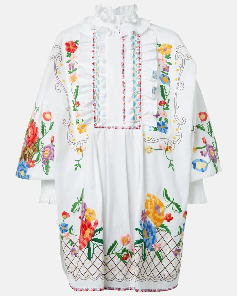 Valentino Garavani Bestickte Bluse aus Baumwolle, Leinen und Seide Multicolor