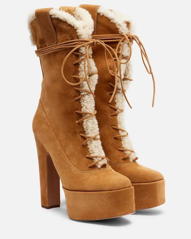 Paris Texas Plateaustiefel Malena 145 aus Veloursleder Beige