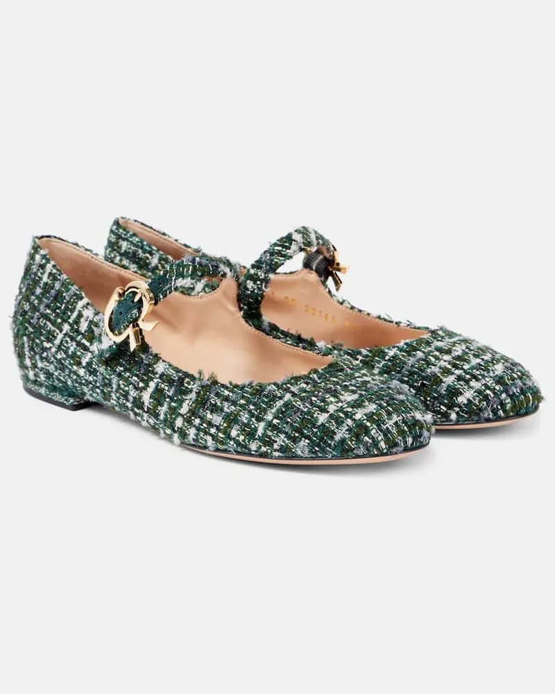 Gianvito Rossi Mary-Jane-Ballerinas Mary Ribbon aus Bouclé Grün