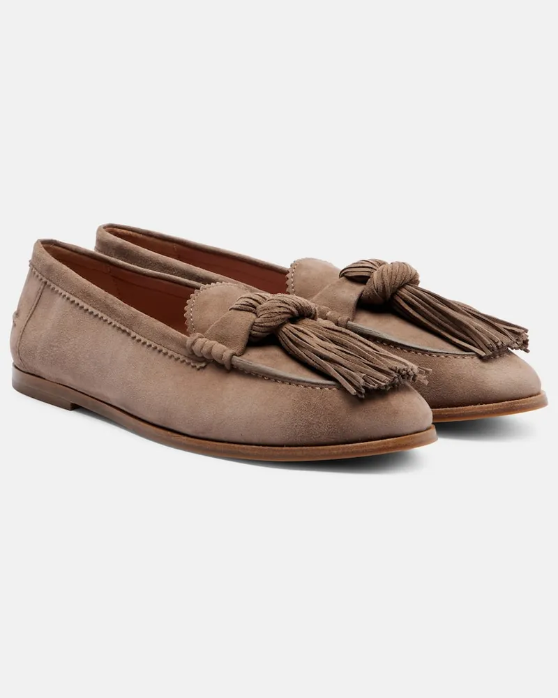 Aquazzura Loafers Freddie aus Veloursleder Beige
