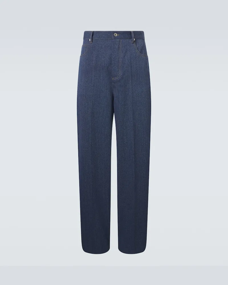 Bottega Veneta Weite Hose aus Wolle und Baumwolle Blau