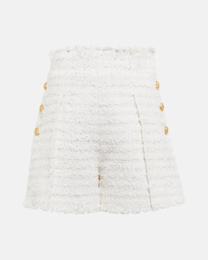 Balmain High-Rise Shorts aus Tweed Weiß