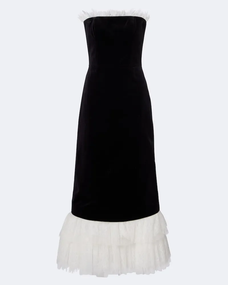 COSTARELLOS Midikleid Isabetta aus Baumwollsamt mit Spitze Schwarz