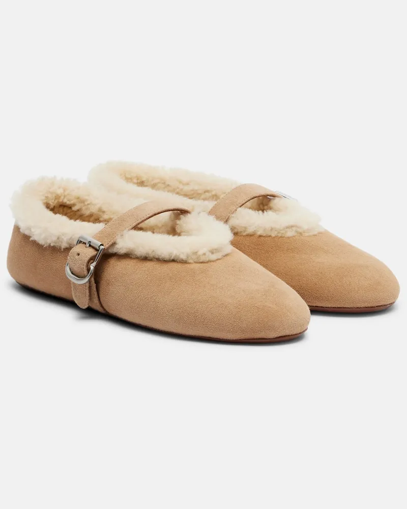 Alaïa Alaïa Ballerinas aus Veloursleder mit Shearling Beige