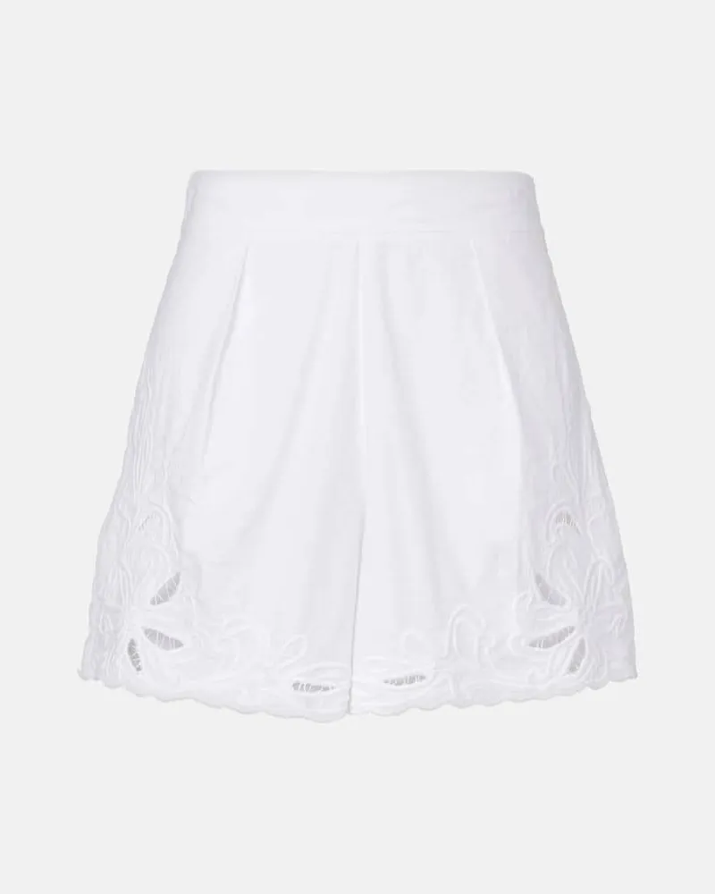 Juliet Dunn Bestickte Shorts aus Baumwollpopeline Weiß