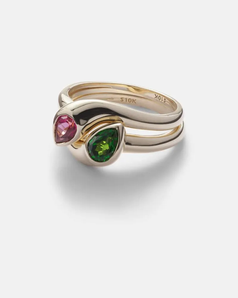 Stone & Strand Ring Perfect Pair aus 10kt Gelbgold mit Topas und Chromdiopsid Gold