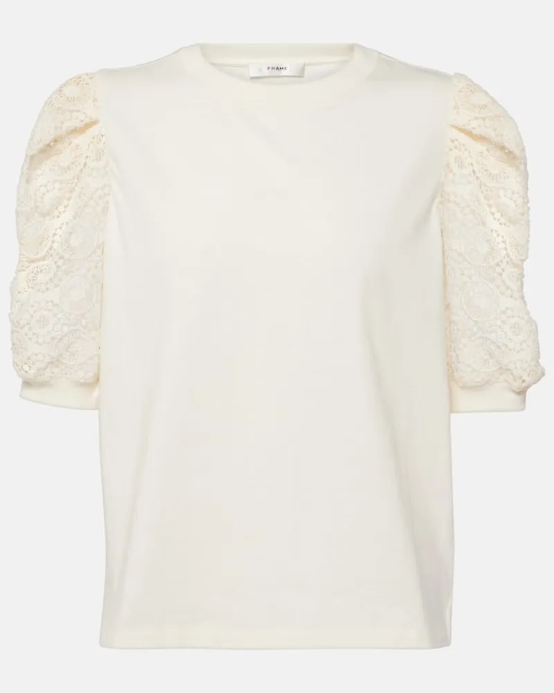 Frame Denim Top Frankie aus Baumwoll-Jersey mit Spitze Neutral