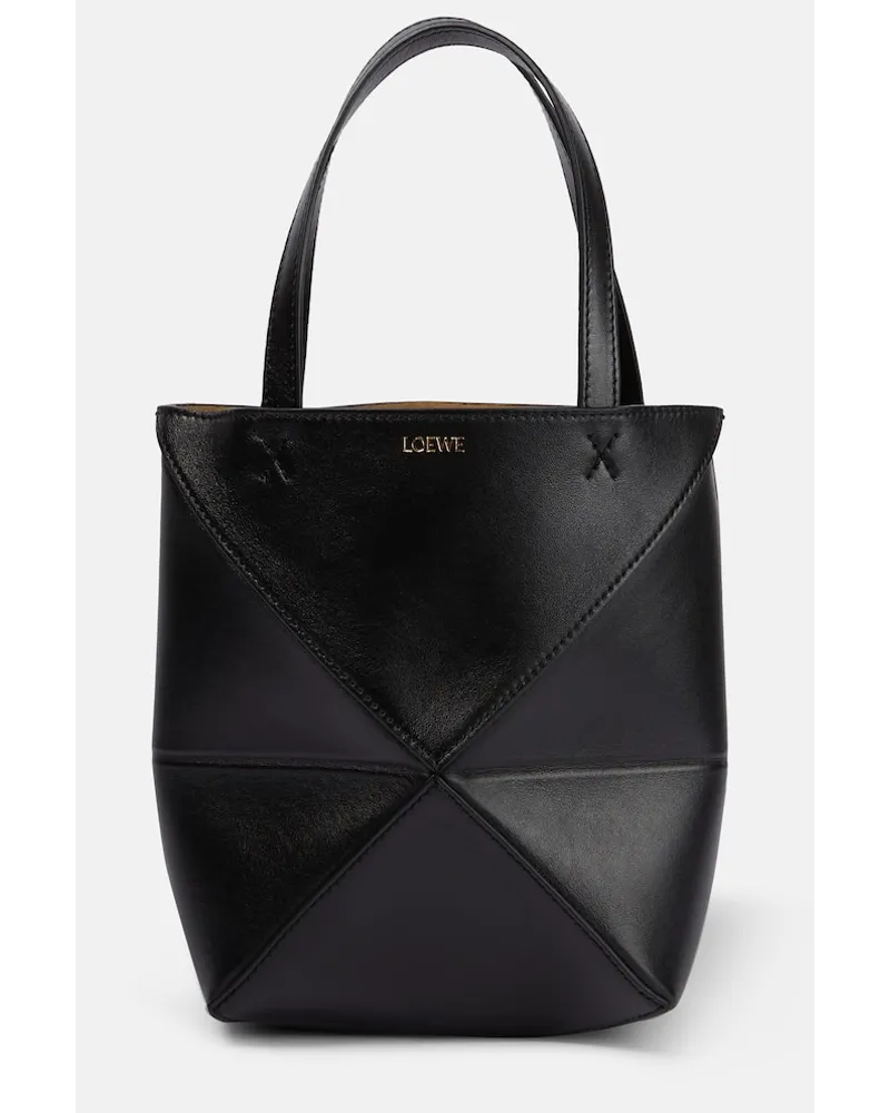 Loewe Tote Puzzle Fold Mini aus Leder Schwarz