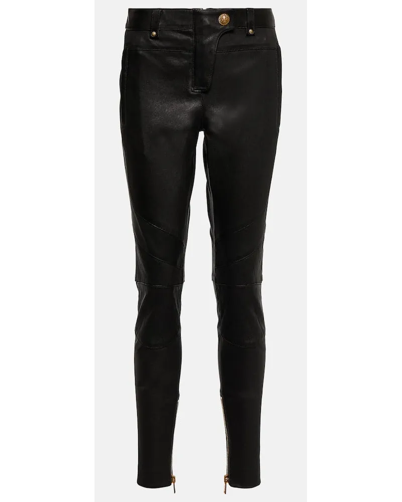 Balmain Skinny Low-Rise-Hose aus Leder Schwarz