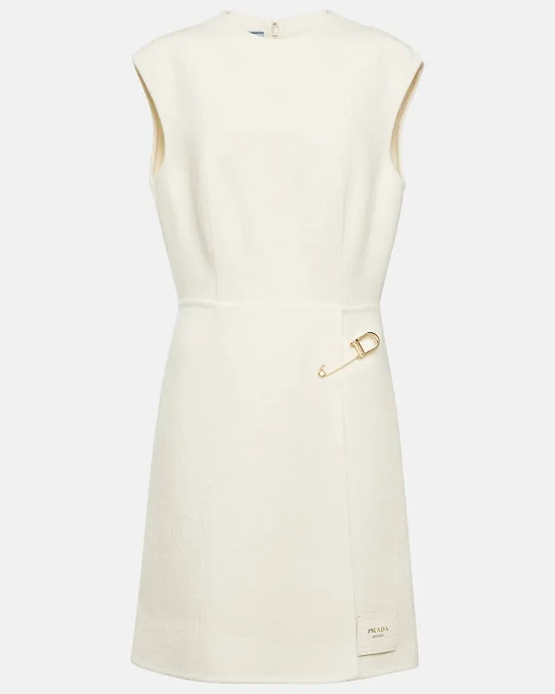 Prada Verziertes Minikleid aus einem Wollgemisch Weiß