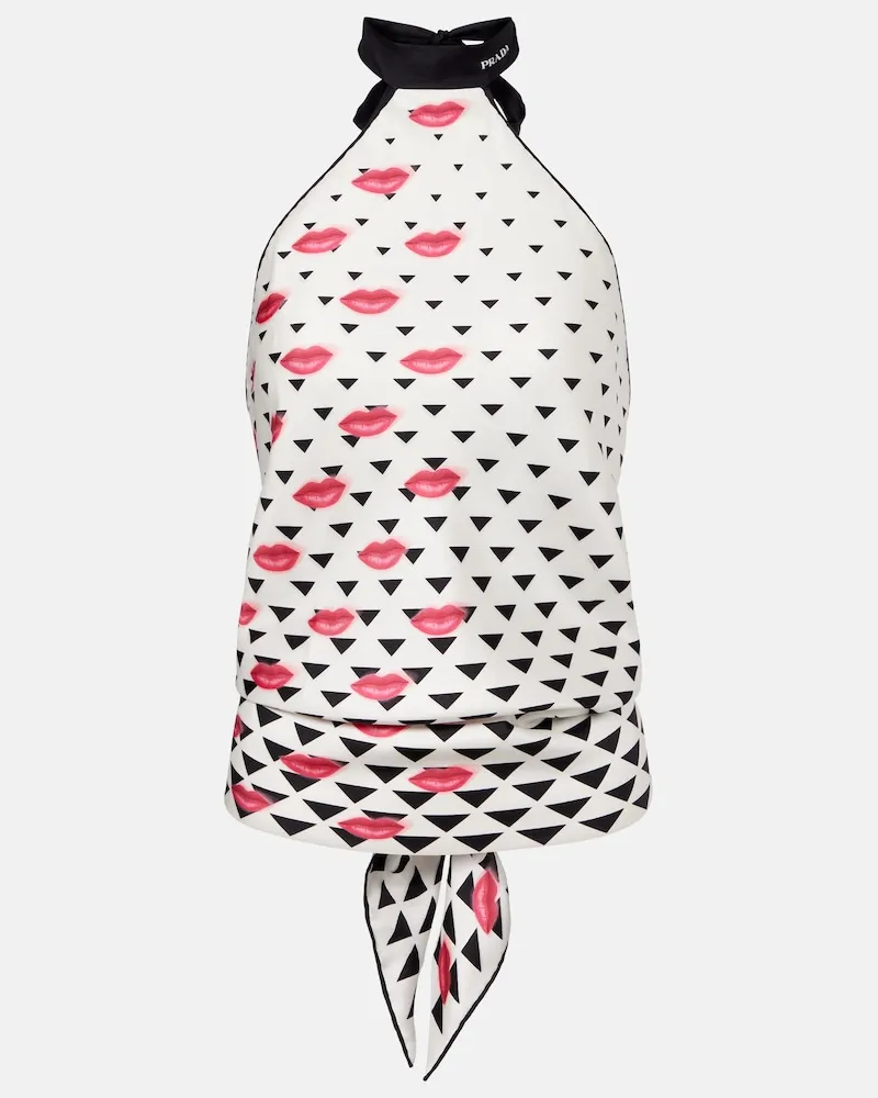 Prada Bedrucktes Top aus Seiden-Twill Schwarz
