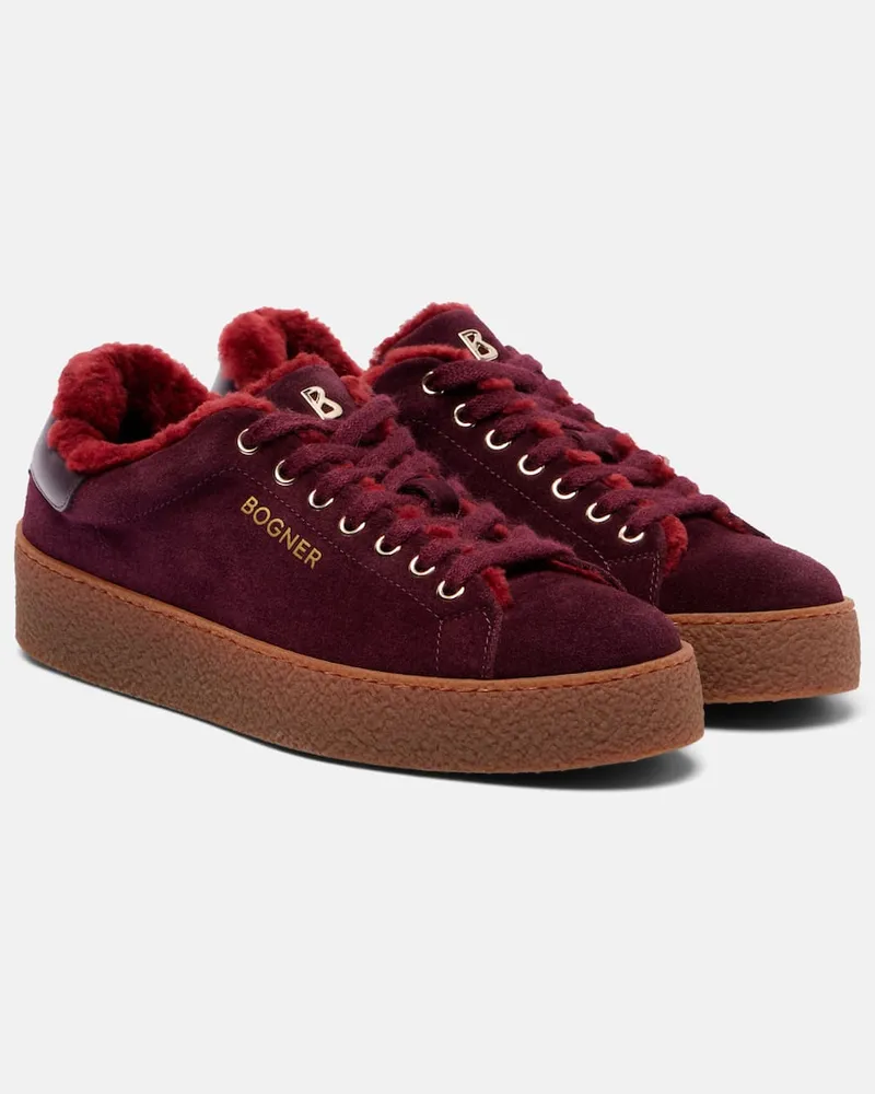 Bogner Sneakers Lucerne aus Veloursleder und Shearling Burgunderrot