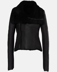 Rick Owens Lederjacke Naska mit Wolle Schwarz