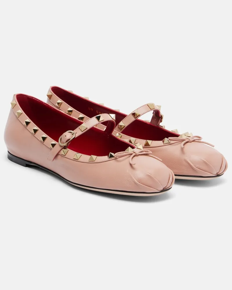 Valentino Garavani Ballerinas Rockstud aus Leder Rosa