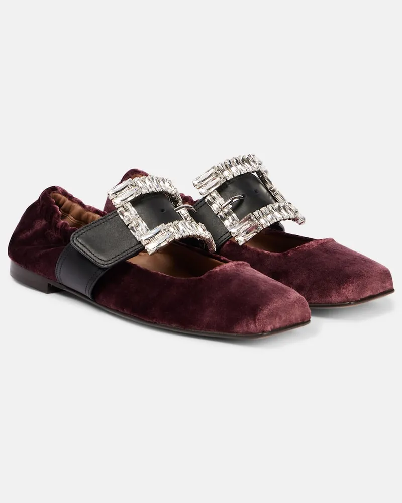 Dolce & Gabbana Verzierte Ballerinas aus Samt mit Leder Burgund