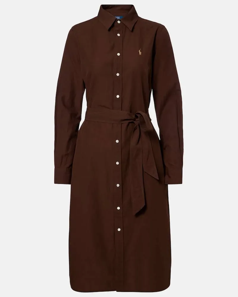 Ralph Lauren Hemdblusenkleid aus Baumwolle und Leinen Braun