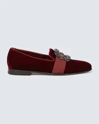 Manolo Blahnik Verzierte Loafers Carlton aus Samt Rot