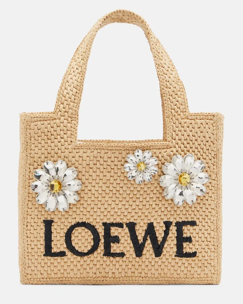 Loewe Paula's Ibiza Henkeltasche aus Raffiabast mit Kristallen Beige