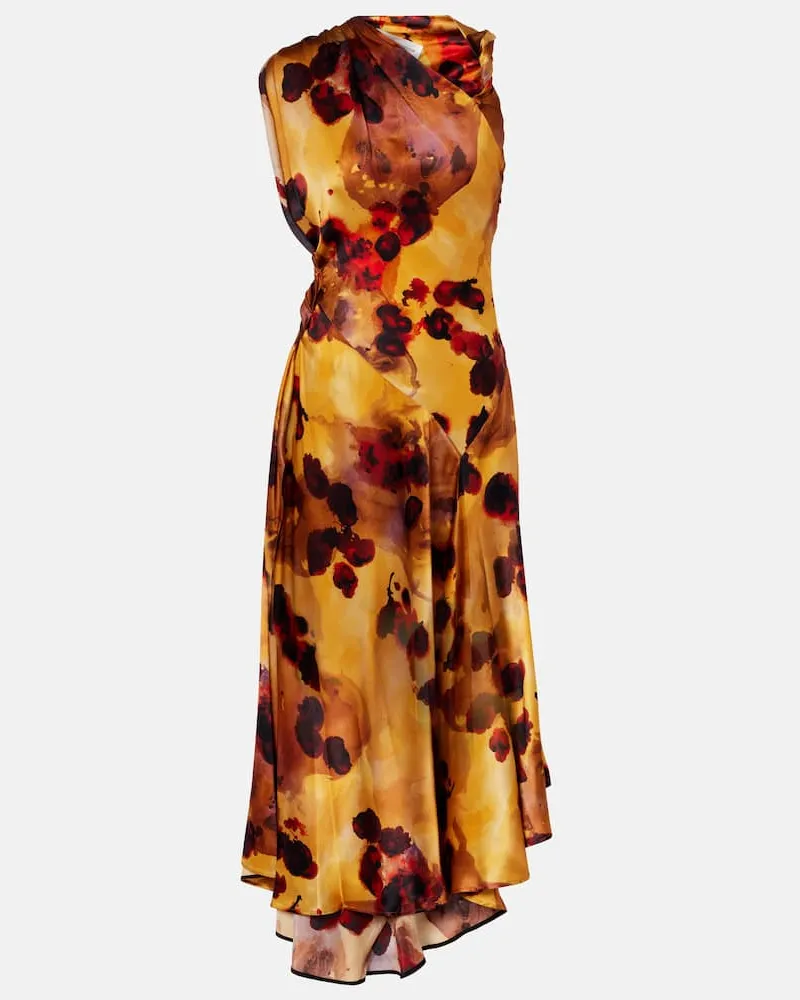 Victoria Beckham Robe aus Seidensatin mit Spitze Gelb