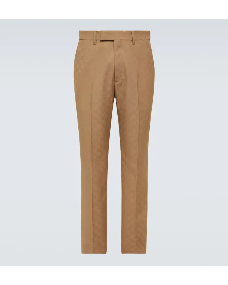 Gucci Gerade Hose GG aus Jacquard Beige