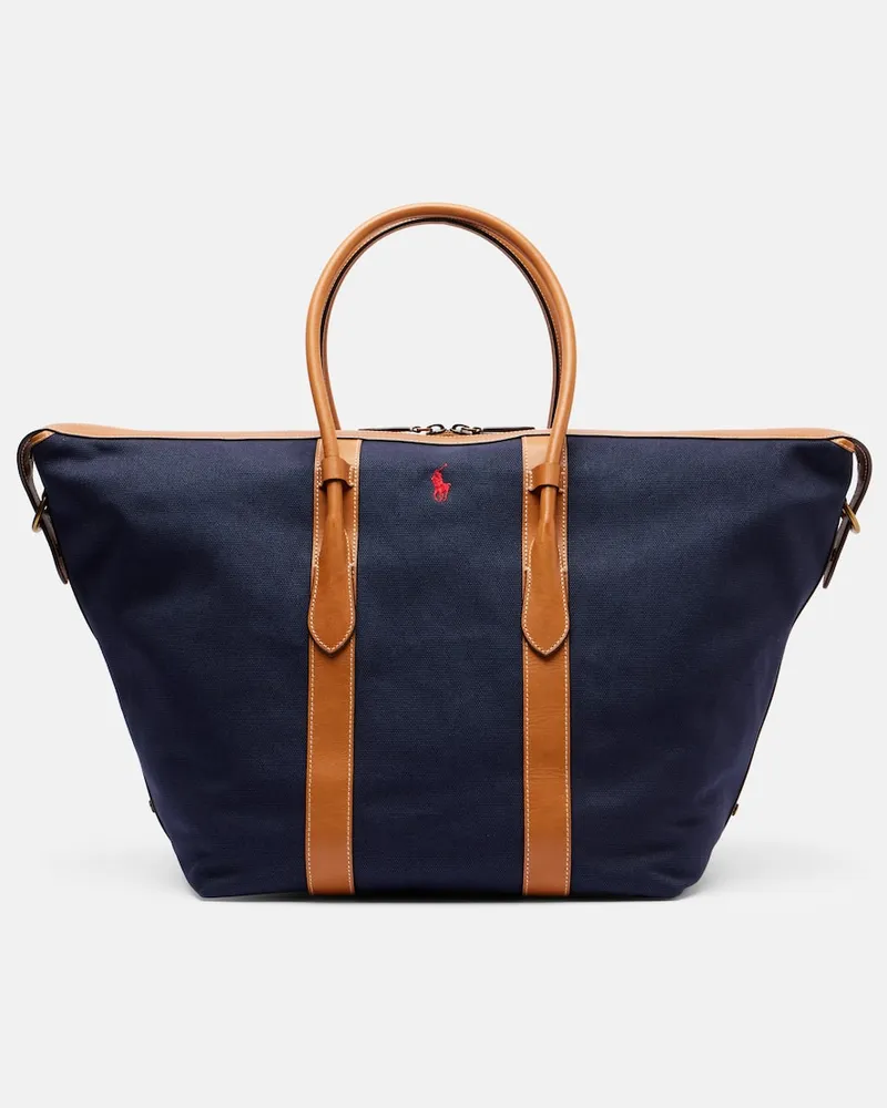 Ralph Lauren Tote Bag Classic XL aus Canvas mit Leder Blau