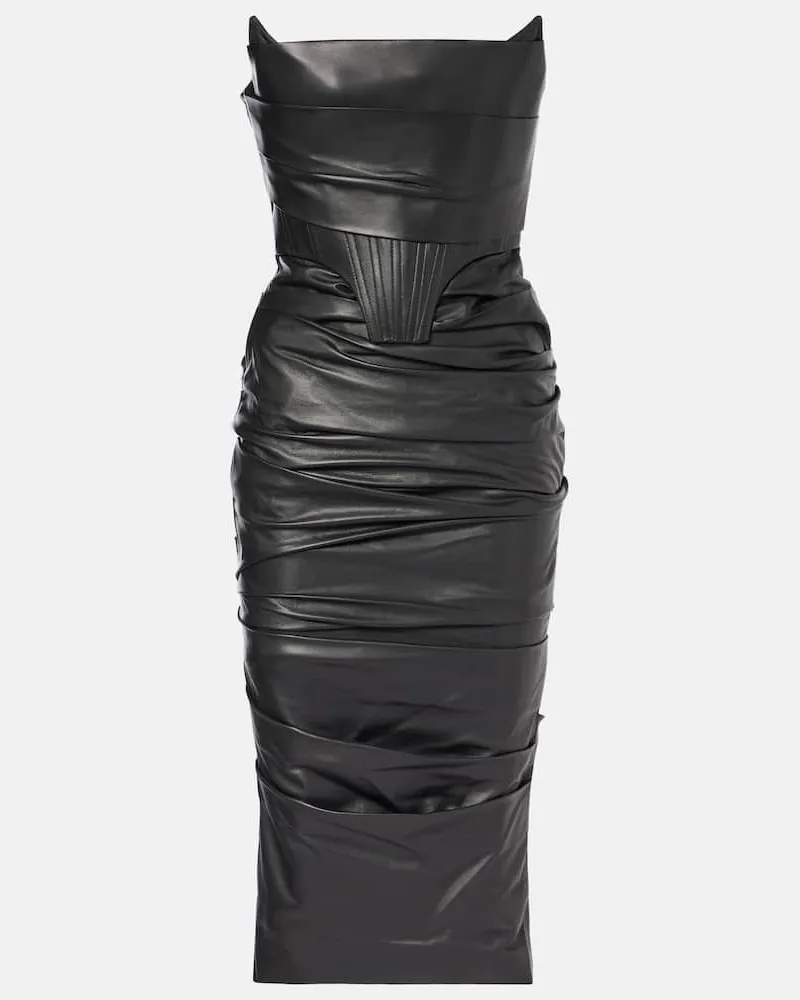 Alex Perry Midikleid aus Leder Schwarz