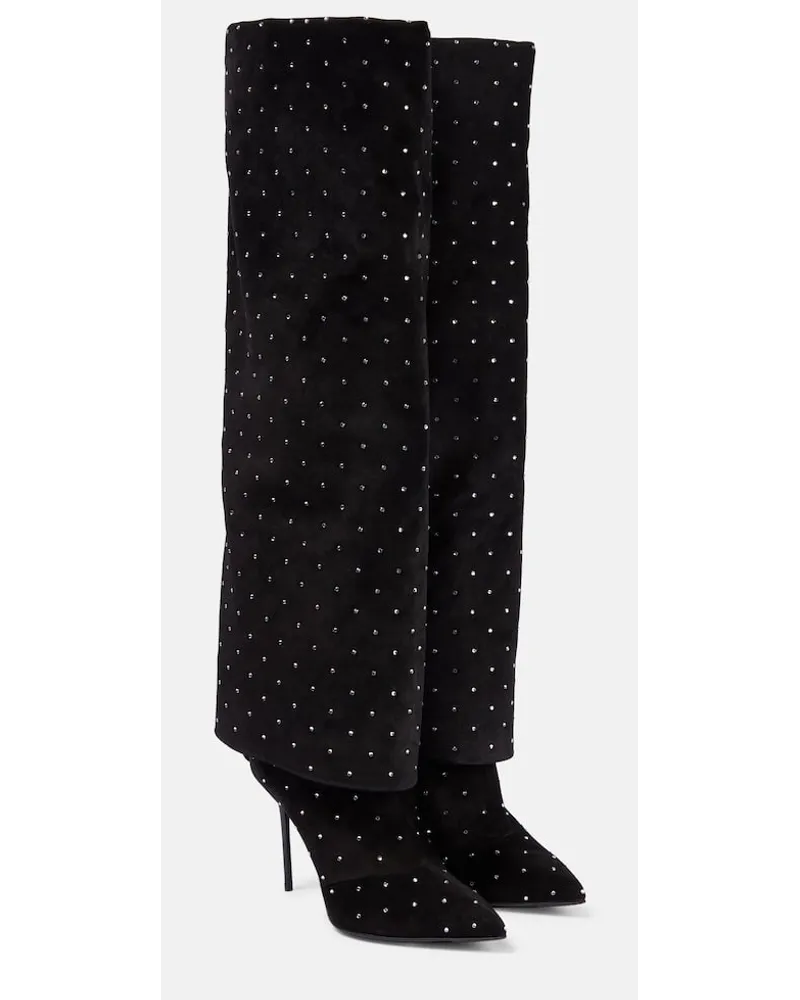 Balmain Verzierte Stiefel Ariel aus Veloursleder Schwarz