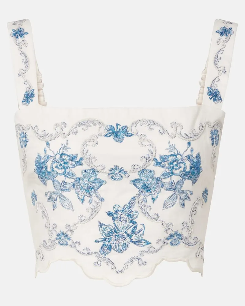 AGUA BENDITA Besticktes Cropped-Top Luciana Gloriosa aus Leinen Weiß
