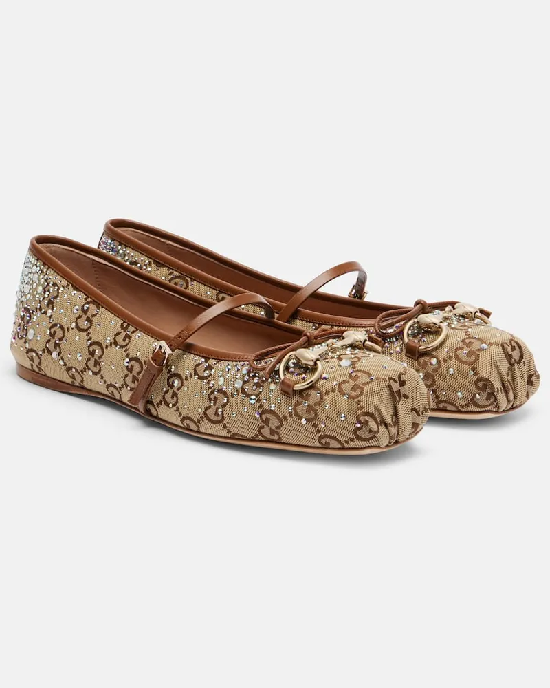 Gucci Ballerinas Gucci Horsebit aus Canvas Beige