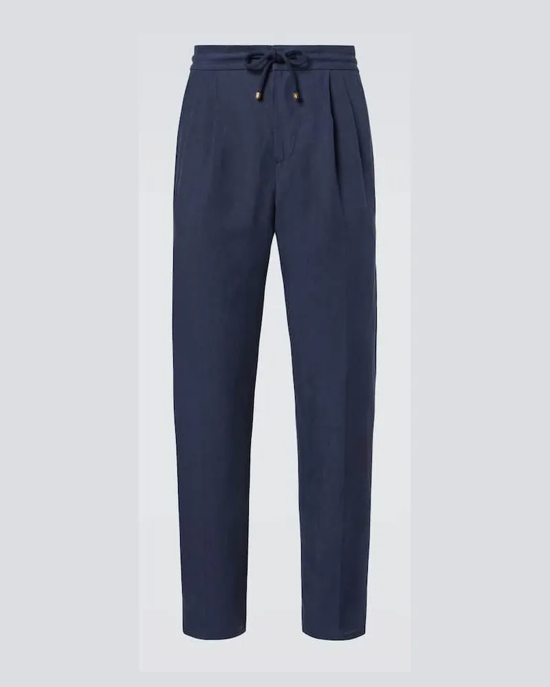 Brunello Cucinelli Gerade Hose aus Leinen Blau