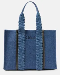 Chloé Chloe Tote Woody Medium aus Denim Blau