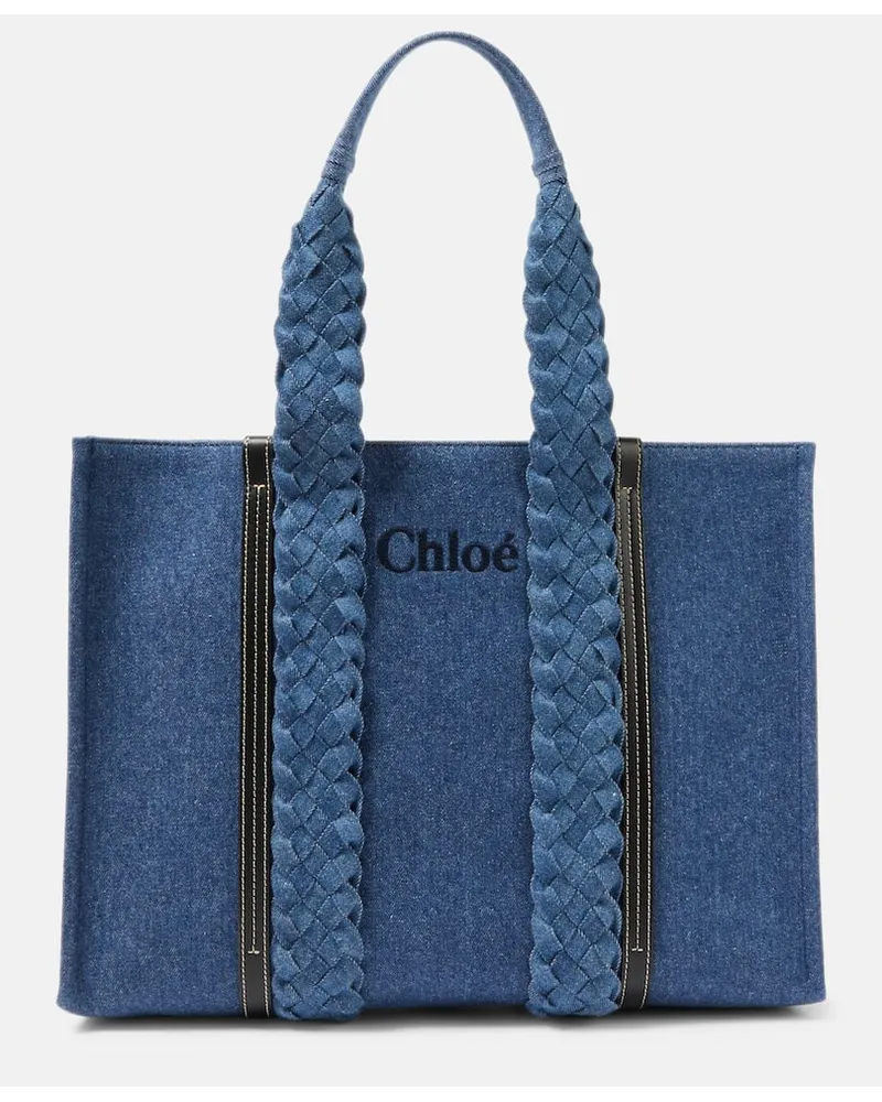 Chloé Chloe Tote Woody Medium aus Denim Blau