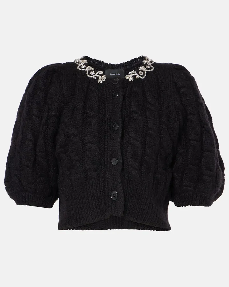 Simone Rocha Verzierter Cropped-Cardigan aus Wolle Schwarz