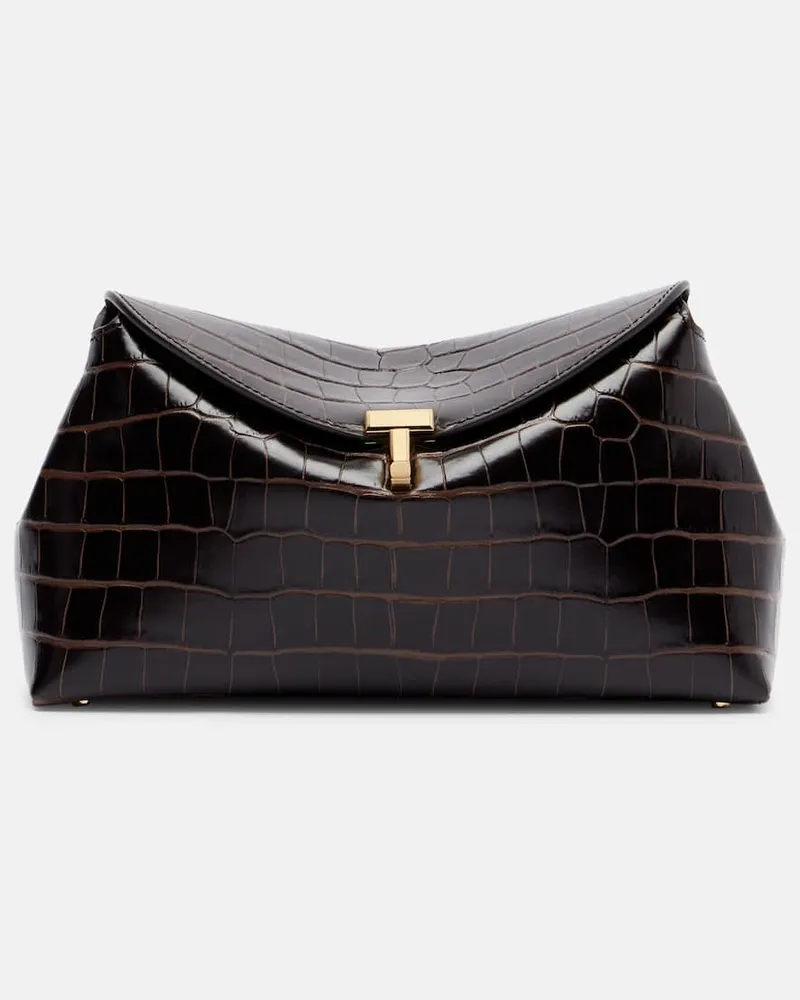 Totême Clutch T-Lock Small aus Leder Braun