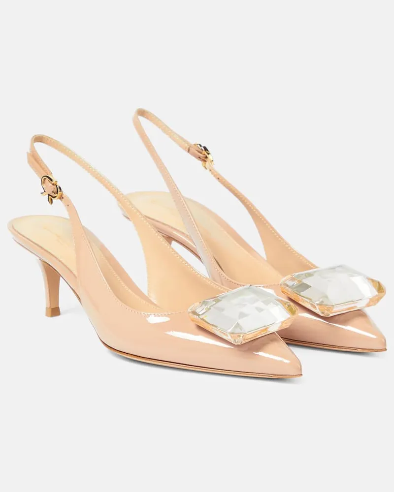 Gianvito Rossi Verzierte Slingback-Pumps Jaipur 55 aus Lackleder Neutral