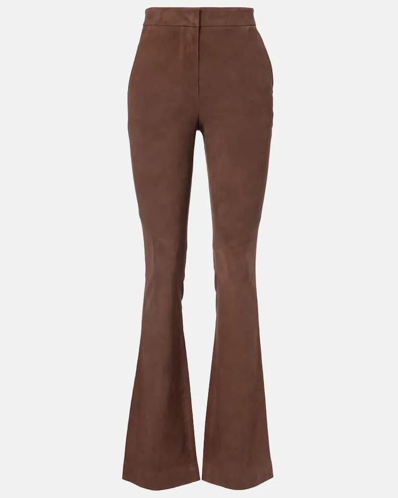 Veronica Beard High-Rise-Schlaghose Gracie aus Veloursleder Braun