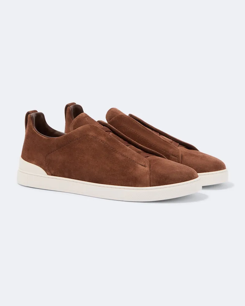 Ermenegildo Zegna Slip-Ons Triple Stitch Monte aus Veloursleder Braun