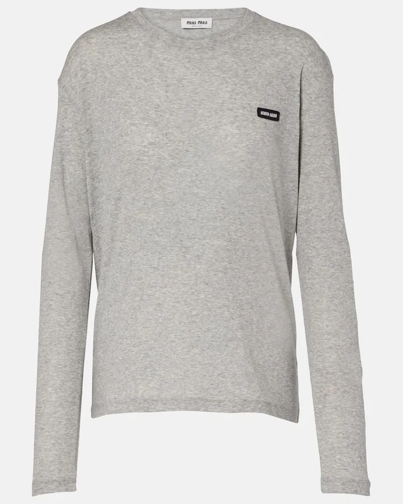 Miu Miu Longsleeve aus Baumwoll-Jersey Grau