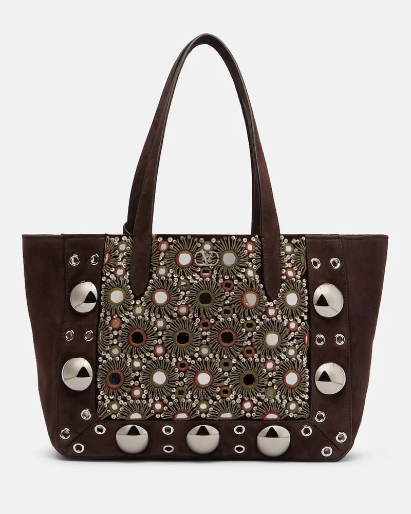 Valentino Garavani Tote Bag Nellcôte Medium aus Veloursleder Braun