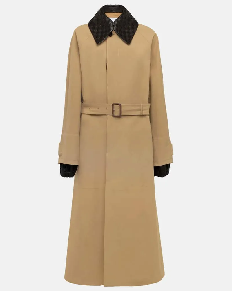 Bottega Veneta Trenchcoat aus einem Baumwollgemisch mit Leder Beige