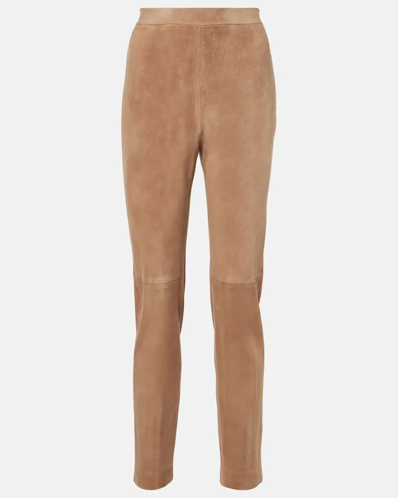 Max Mara Schmale Hose Amleto aus Veloursleder Braun