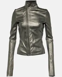 Rick Owens Jacke aus Metallic-Leder und Baumwolle Grau