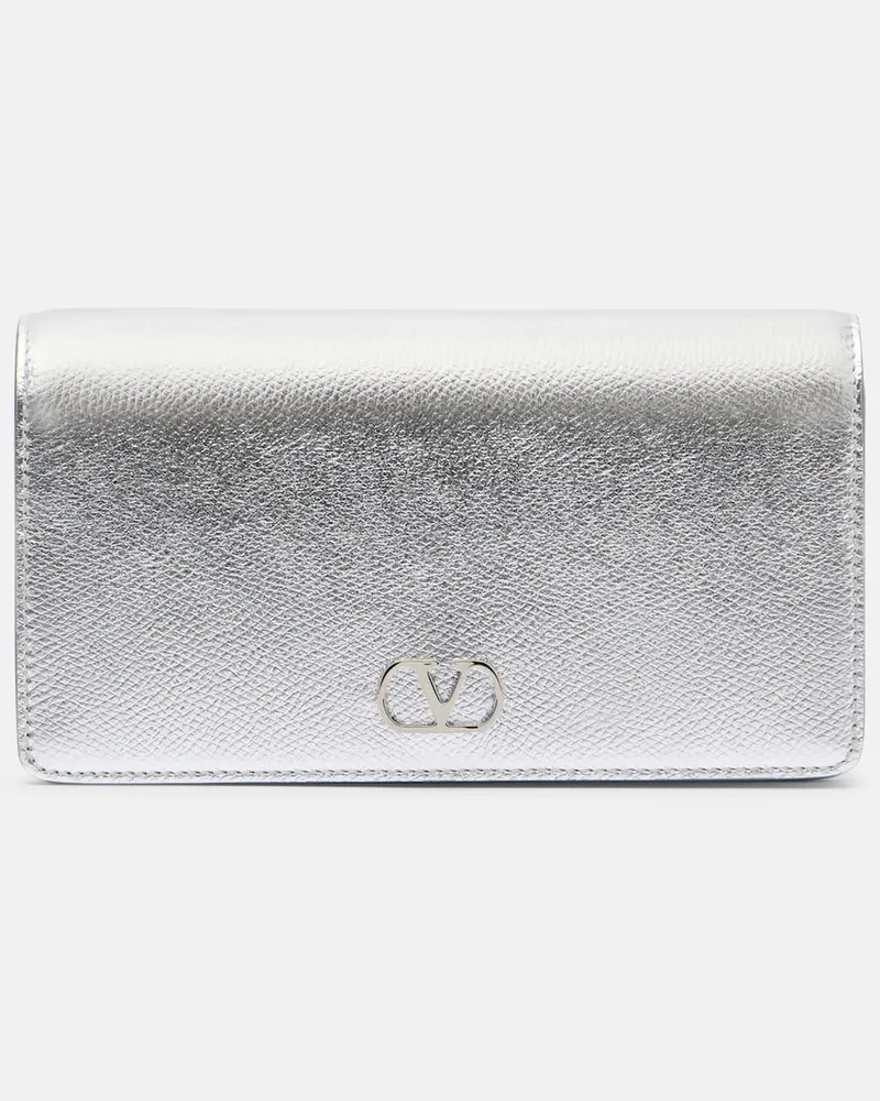 Valentino Garavani Clutch VLogo Mini aus Metallic-Leder Silber