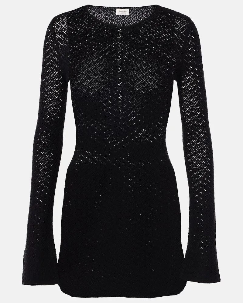 Saint Laurent Minikleid aus Häkelstrick Schwarz