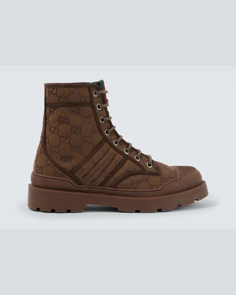 Gucci Schnürstiefel New Sherlin GG aus Canvas Braun