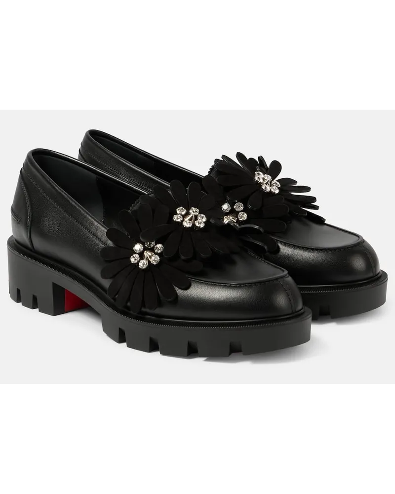 Christian Louboutin Verzierte Loafers Flora Moc aus Leder Schwarz