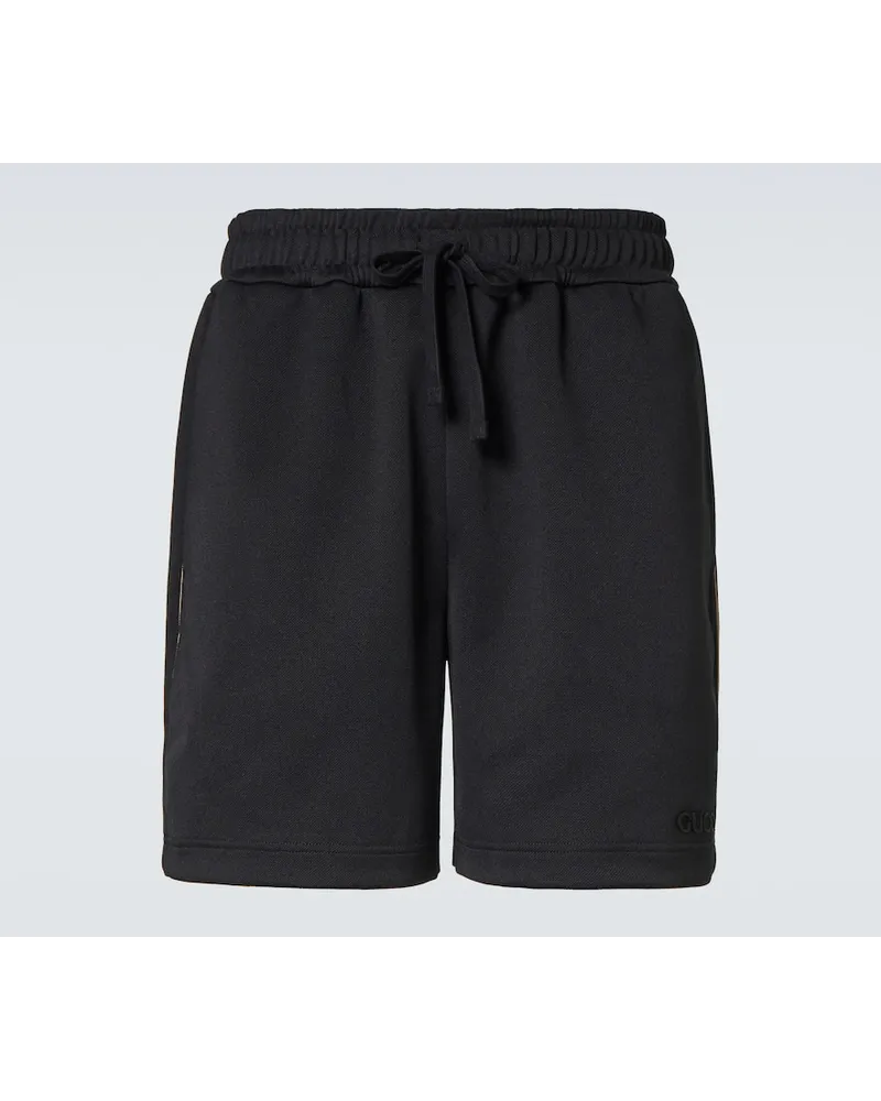 Gucci Bestickte Shorts aus Pique Schwarz