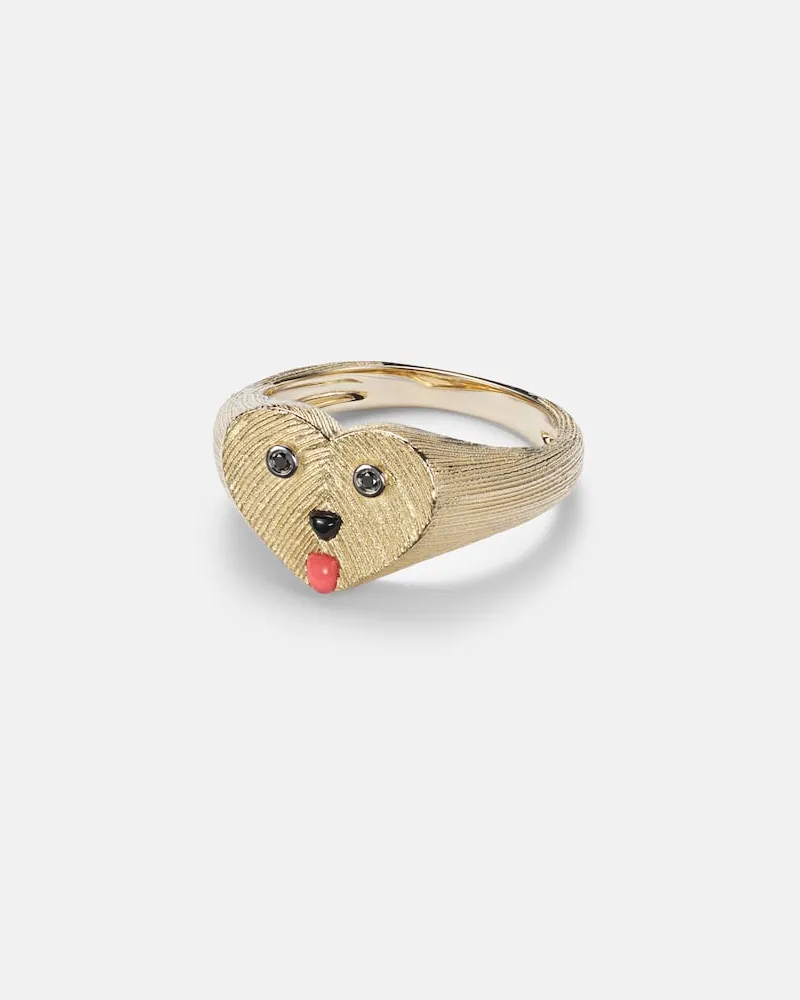 Yvonne Léon Yvonne Léon Pinky Ring Cœur Toutou Mini aus 9kt Gelbgold mit Edelsteinen Gold