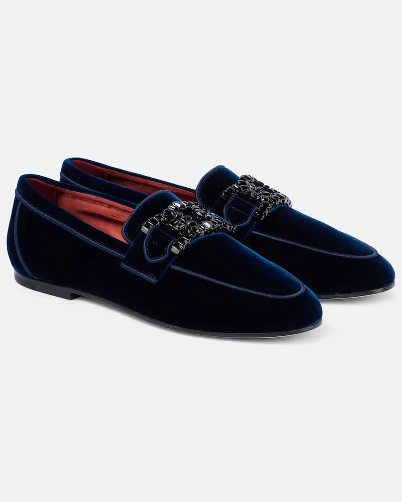 TOD'S Loafers Kate aus Samt mit Kristallen Blau